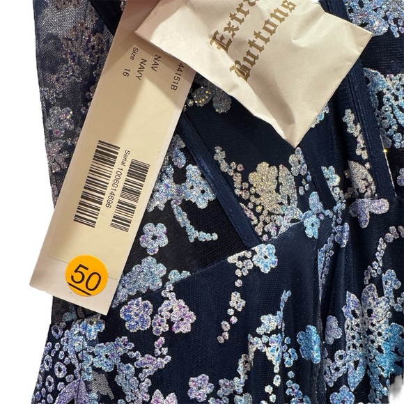 NWT Jovani 44151 Strapless Corset Ball Gown Floral Sheer Formal Prom Navy Sz 16 - Picture 14 of 17